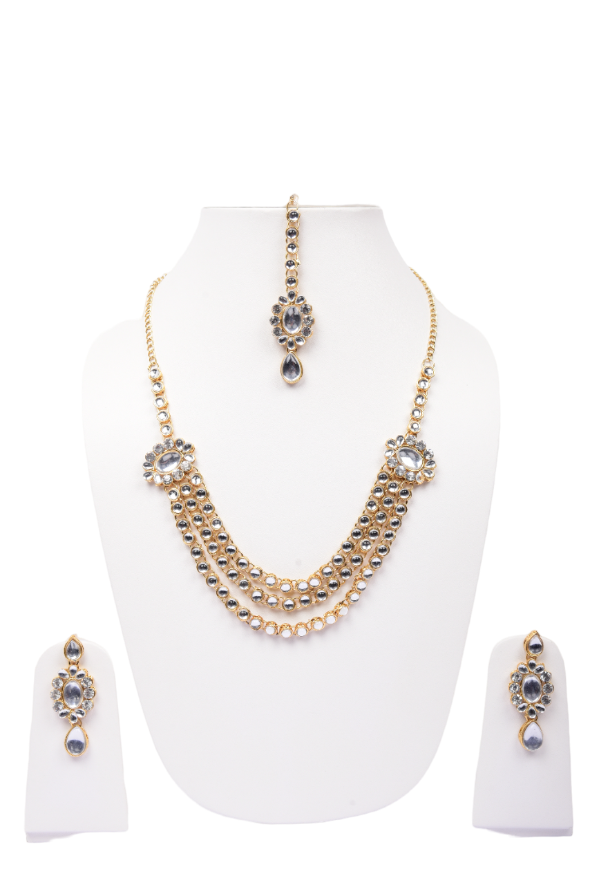 Namokriti Premium Gold-Plated Kundan Jewelry Set with Elegant Grey Stones